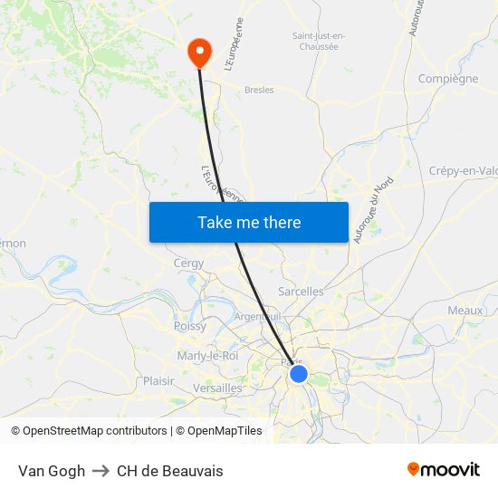 Van Gogh to CH de Beauvais map
