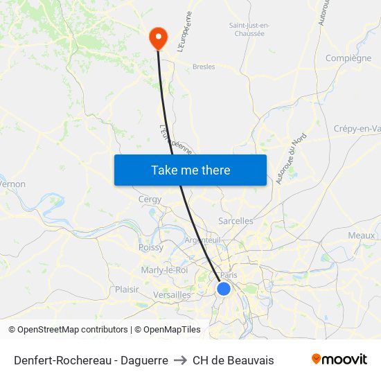 Denfert-Rochereau - Daguerre to CH de Beauvais map