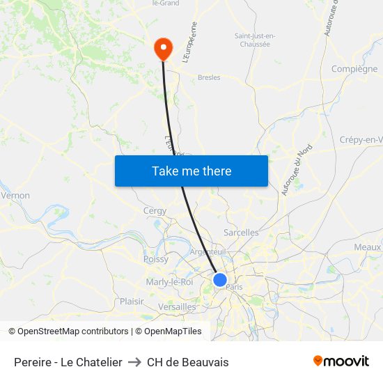 Pereire - Le Chatelier to CH de Beauvais map