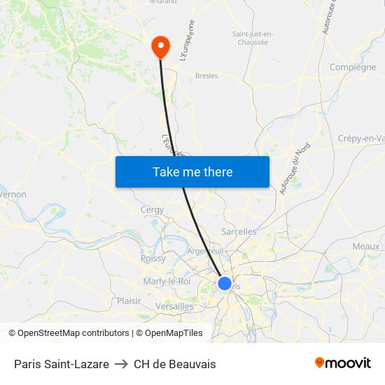 Paris Saint-Lazare to CH de Beauvais map