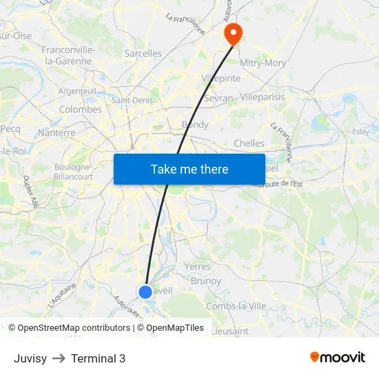 Juvisy to Terminal 3 map