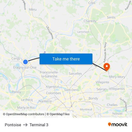 Pontoise to Terminal 3 map