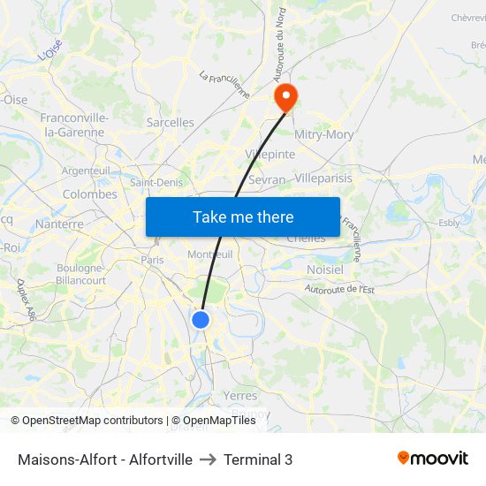 Maisons-Alfort - Alfortville to Terminal 3 map