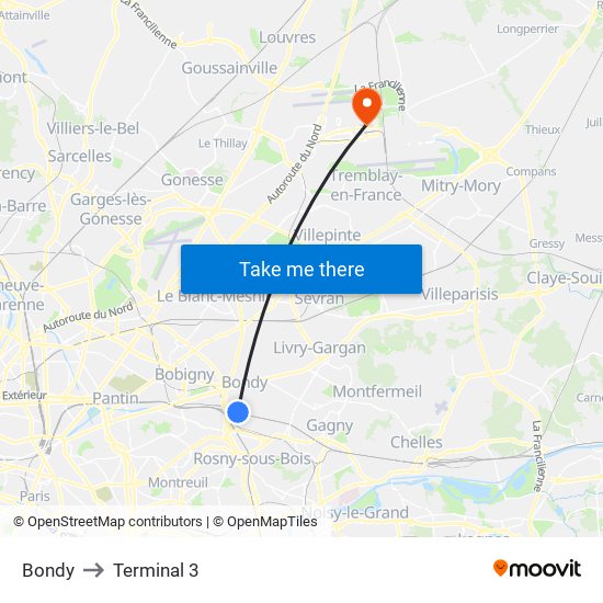 Bondy to Terminal 3 map
