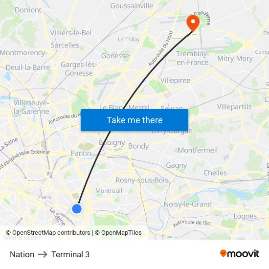 Nation to Terminal 3 map