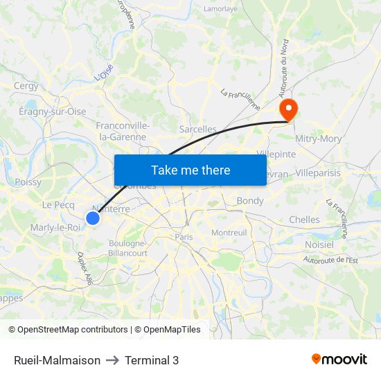 Rueil-Malmaison to Terminal 3 map