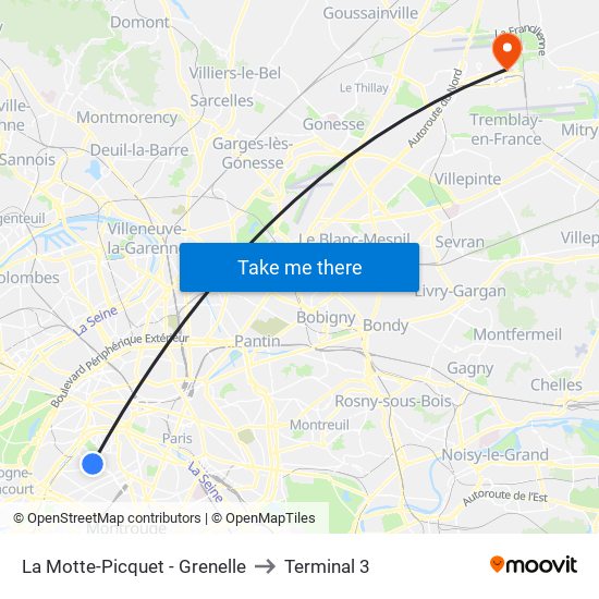La Motte-Picquet - Grenelle to Terminal 3 map