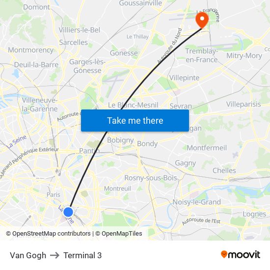 Van Gogh to Terminal 3 map