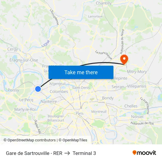 Gare de Sartrouville - RER to Terminal 3 map