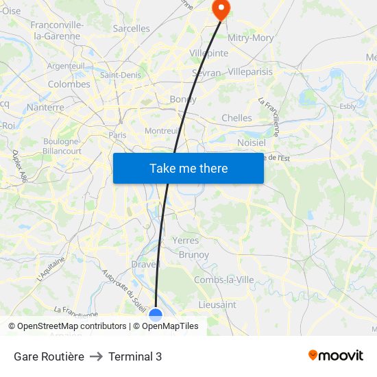 Gare Routière to Terminal 3 map