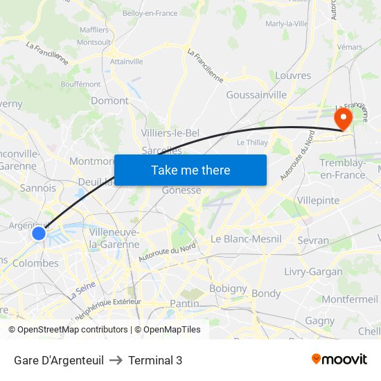 Gare D'Argenteuil to Terminal 3 map