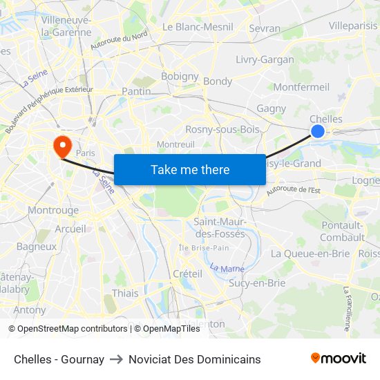 Chelles - Gournay to Noviciat Des Dominicains map