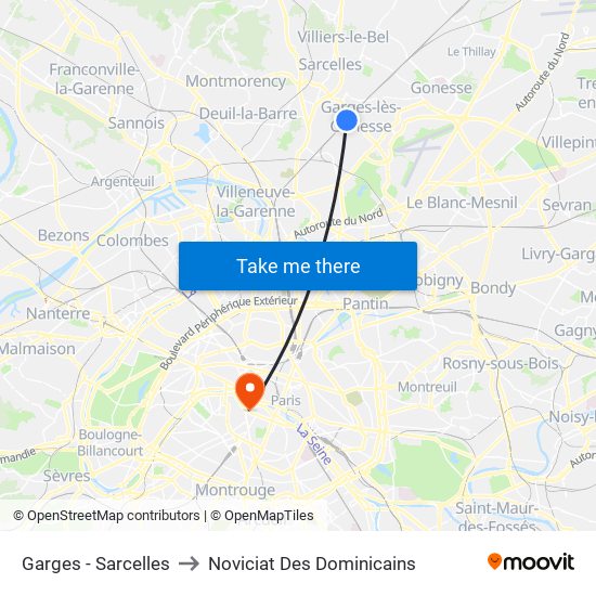 Garges - Sarcelles to Noviciat Des Dominicains map