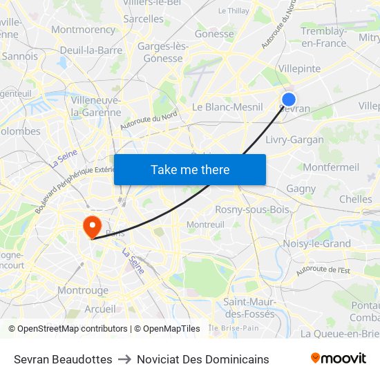 Sevran Beaudottes to Noviciat Des Dominicains map