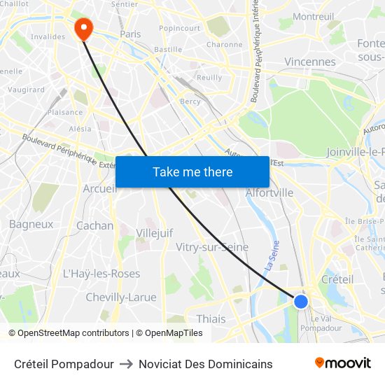 Créteil Pompadour to Noviciat Des Dominicains map