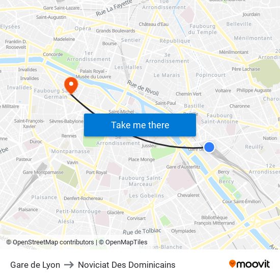 Gare de Lyon to Noviciat Des Dominicains map