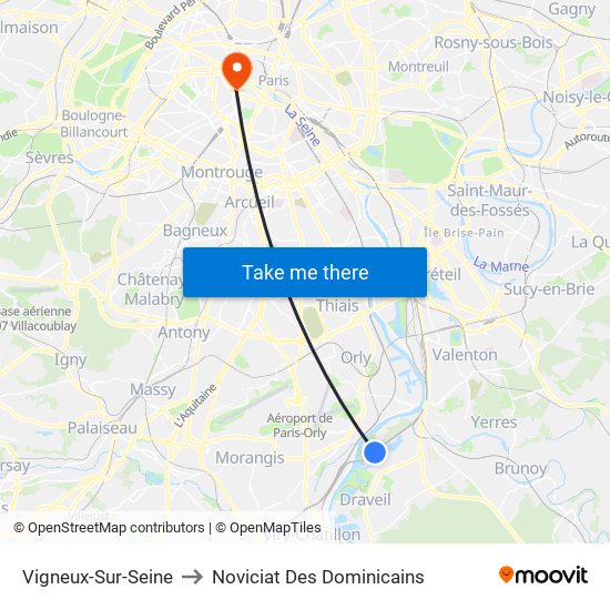 Vigneux-Sur-Seine to Noviciat Des Dominicains map
