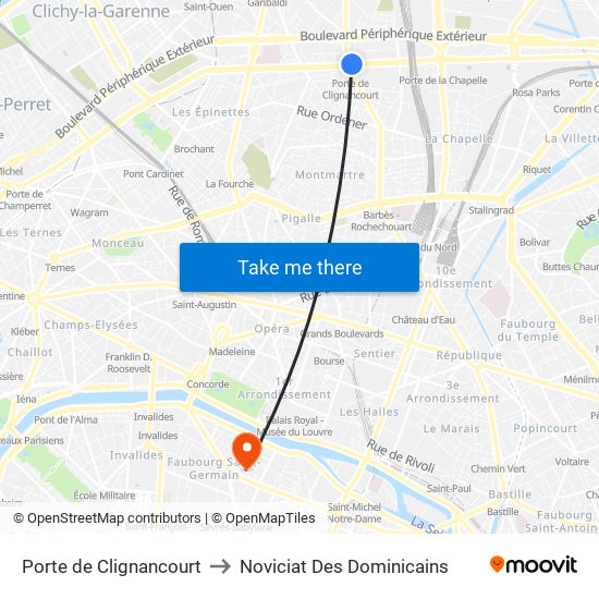 Porte de Clignancourt to Noviciat Des Dominicains map