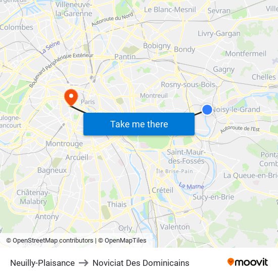 Neuilly-Plaisance to Noviciat Des Dominicains map