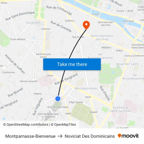 Montparnasse-Bienvenue to Noviciat Des Dominicains map