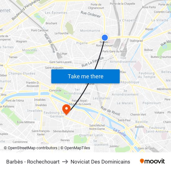 Barbès - Rochechouart to Noviciat Des Dominicains map