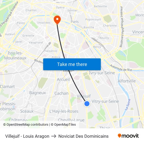 Villejuif - Louis Aragon to Noviciat Des Dominicains map