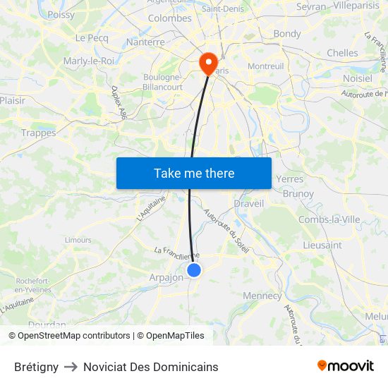 Brétigny to Noviciat Des Dominicains map