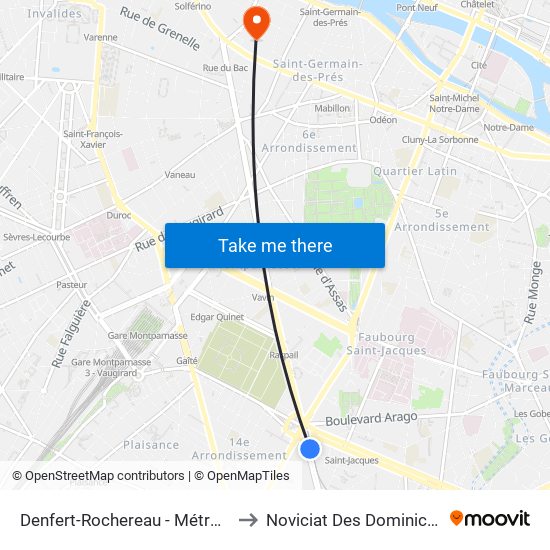 Denfert-Rochereau - Métro-Rer to Noviciat Des Dominicains map