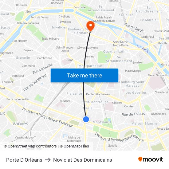 Porte D'Orléans to Noviciat Des Dominicains map