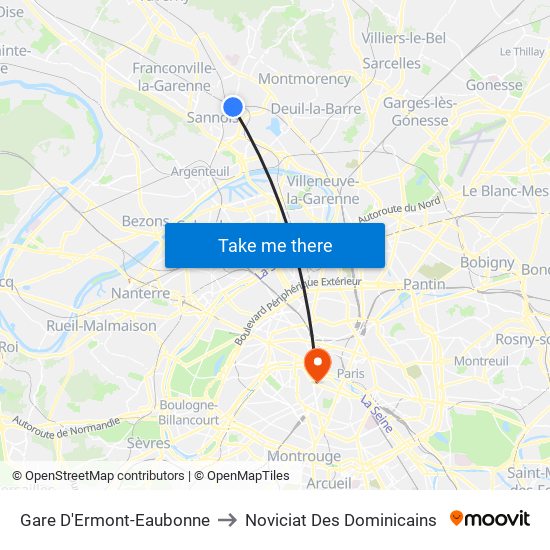Gare D'Ermont-Eaubonne to Noviciat Des Dominicains map