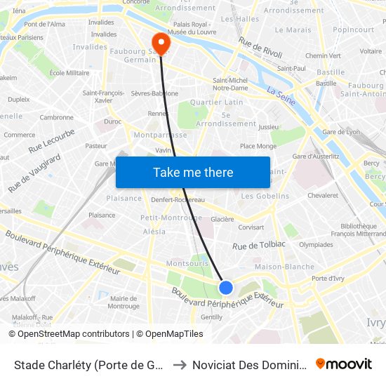 Stade Charléty (Porte de Gentilly) to Noviciat Des Dominicains map