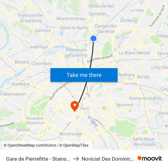 Gare de Pierrefitte - Stains RER to Noviciat Des Dominicains map