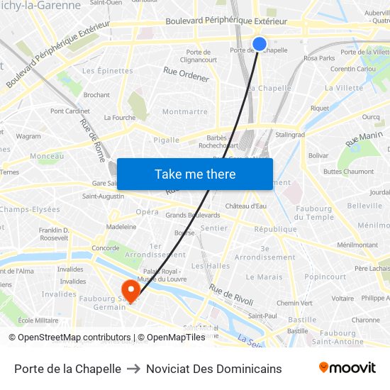 Porte de la Chapelle to Noviciat Des Dominicains map