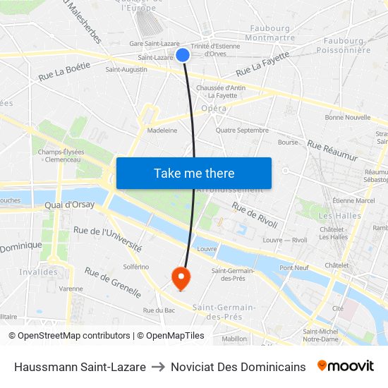 Haussmann Saint-Lazare to Noviciat Des Dominicains map