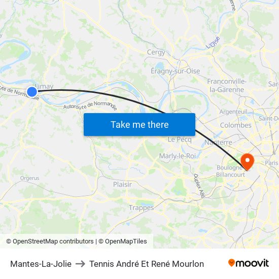 Mantes-La-Jolie to Tennis André Et René Mourlon map