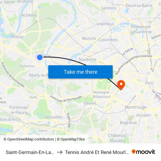 Saint-Germain-En-Laye to Tennis André Et René Mourlon map