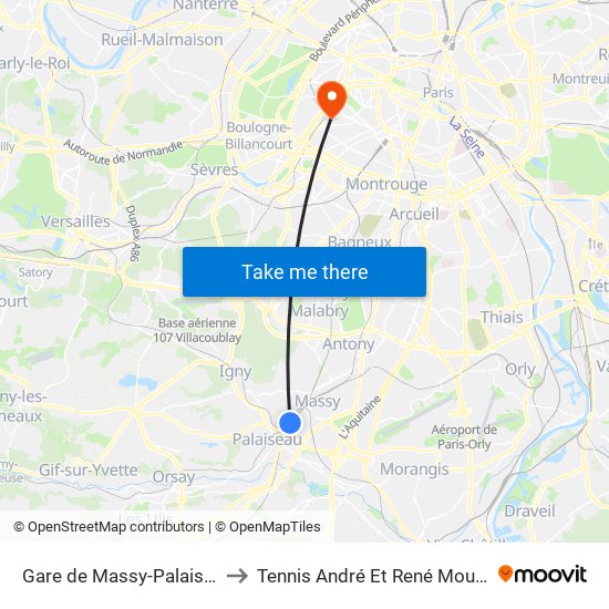 Gare de Massy-Palaiseau to Tennis André Et René Mourlon map
