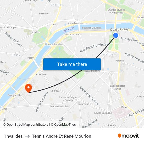 Invalides to Tennis André Et René Mourlon map