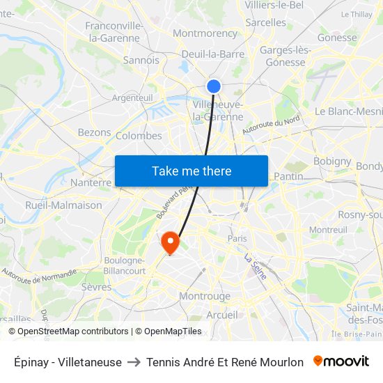 Épinay - Villetaneuse to Tennis André Et René Mourlon map