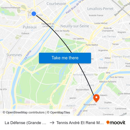 La Défense (Grande Arche) to Tennis André Et René Mourlon map