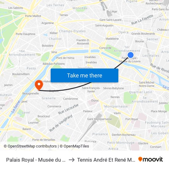 Palais Royal - Musée du Louvre to Tennis André Et René Mourlon map