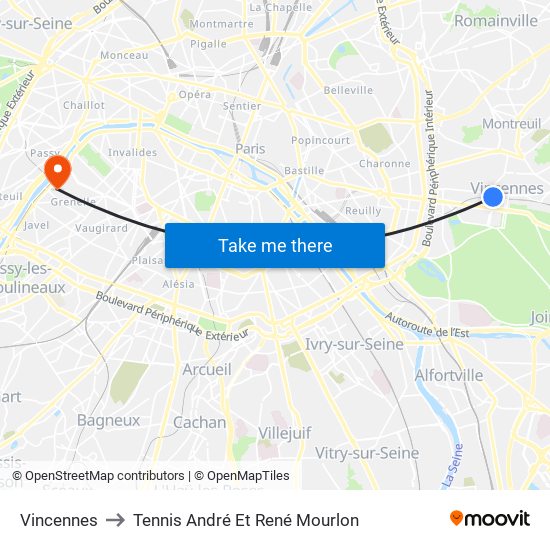 Vincennes to Tennis André Et René Mourlon map