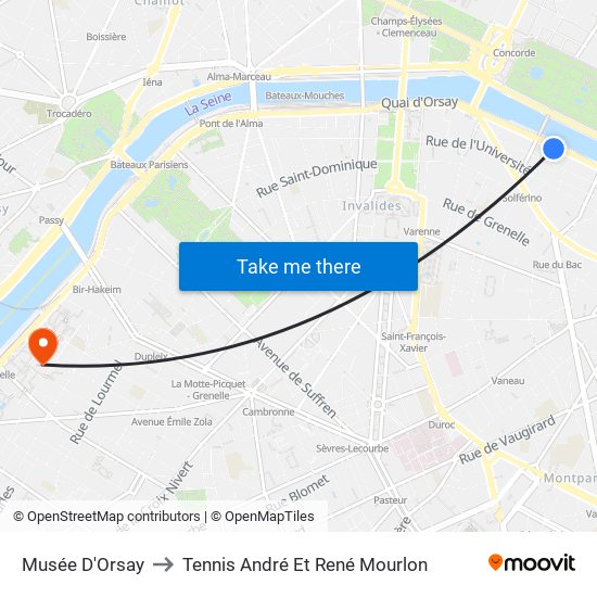 Musée D'Orsay to Tennis André Et René Mourlon map