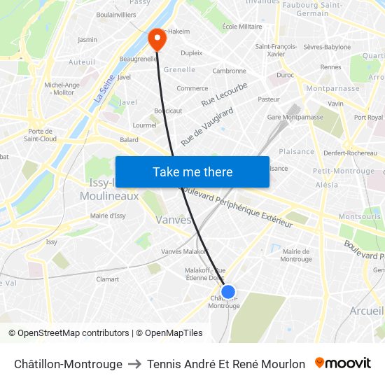 Châtillon-Montrouge to Tennis André Et René Mourlon map