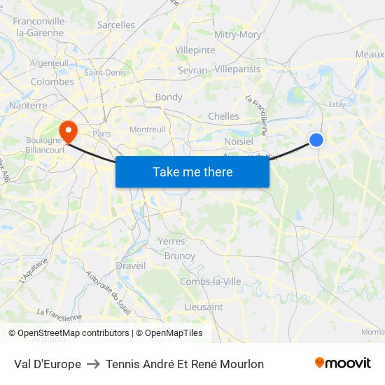 Val D'Europe to Tennis André Et René Mourlon map