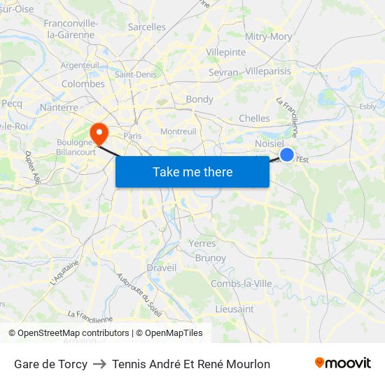 Gare de Torcy to Tennis André Et René Mourlon map