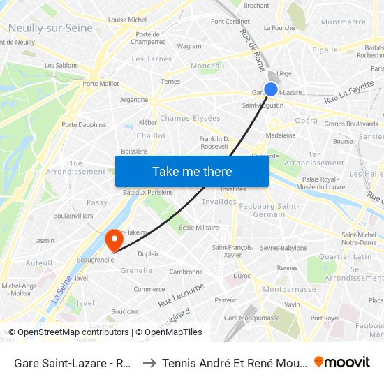 Gare Saint-Lazare - Rome to Tennis André Et René Mourlon map