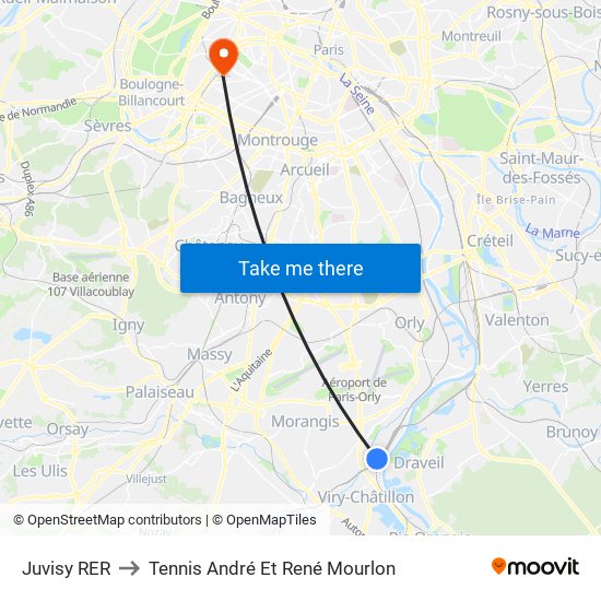 Juvisy RER to Tennis André Et René Mourlon map
