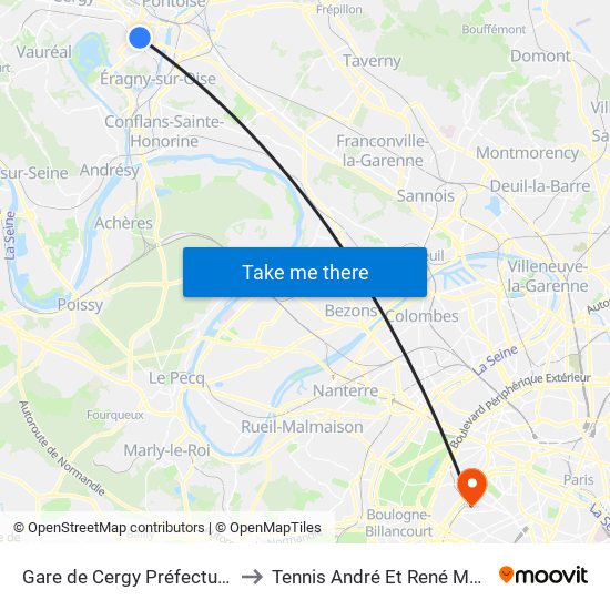 Gare de Cergy Préfecture (C) to Tennis André Et René Mourlon map