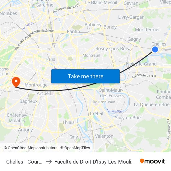 Chelles - Gournay to Faculté de Droit D'Issy-Les-Moulineaux map